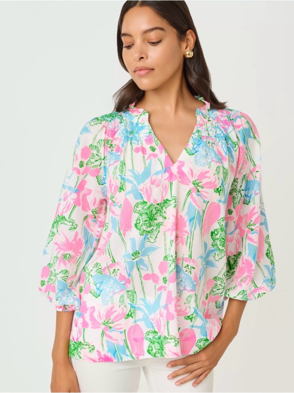 Lilly Pulitzer Lourdes Top Resort White Liney Viney